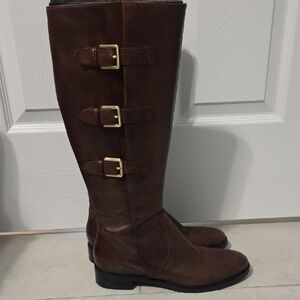 Ecco Hobart Genuine Brown Leather Gold Buckle Equestrian Style Boots Sz 9